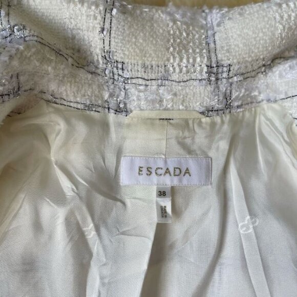 Escada White/Off white Plaid & Boucle Jacket Size M - Picture 5 of 8